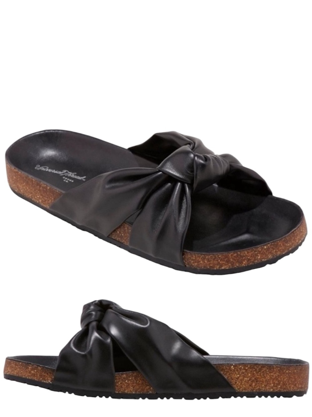 Junie Knotted Footbed Cork Sandals Black Vegan Leather Women’s 8.5